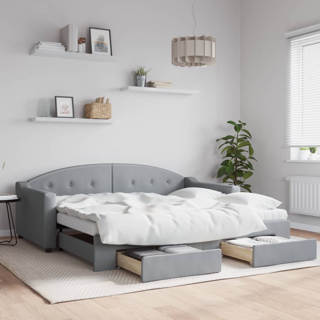 Divano Letto Estraibile Cassetti Grigio Chiaro 90x190cm Tessuto