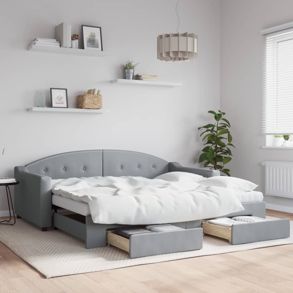 Divano Letto Estraibile Cassetti Grigio Chiaro 90x190cm Tessuto