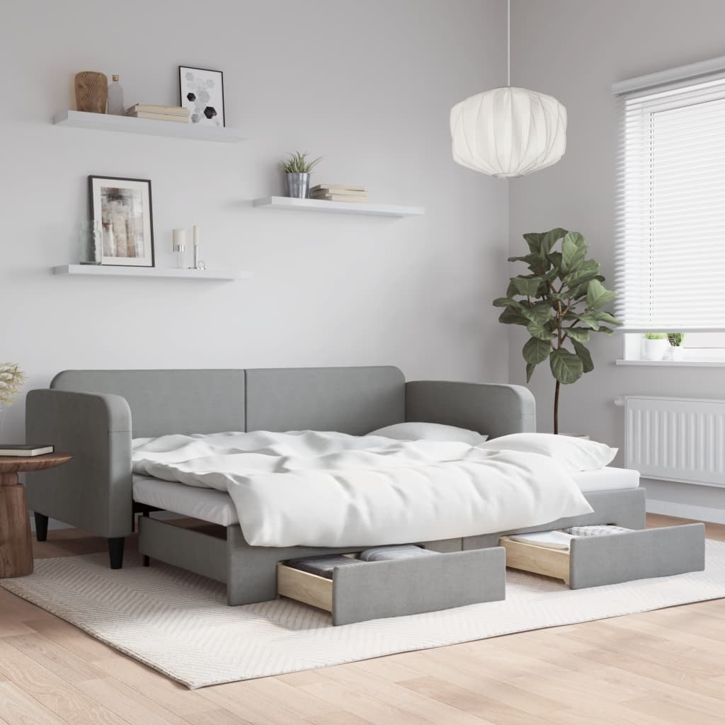 Divano Letto Estraibile Cassetti Grigio Chiaro 90x190cm Tessuto