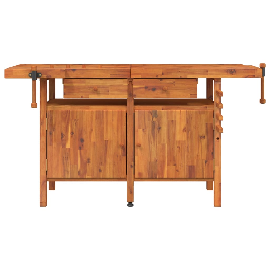 Banco Lavoro Cassetti E Morse 162x62x83cm Legno Massello Acacia - Image 3