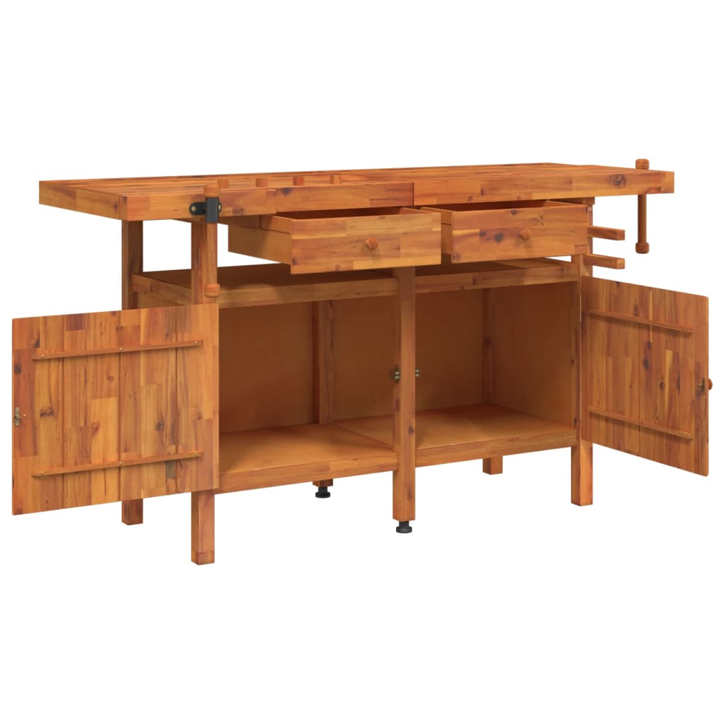 Banco Lavoro Cassetti E Morse 162x62x83cm Legno Massello Acacia - Image 6
