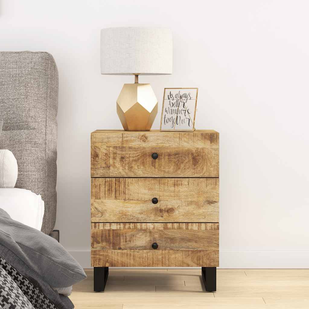 Comodino 50x33x62cm Legno Massello Di Mango E Legno Multistrato