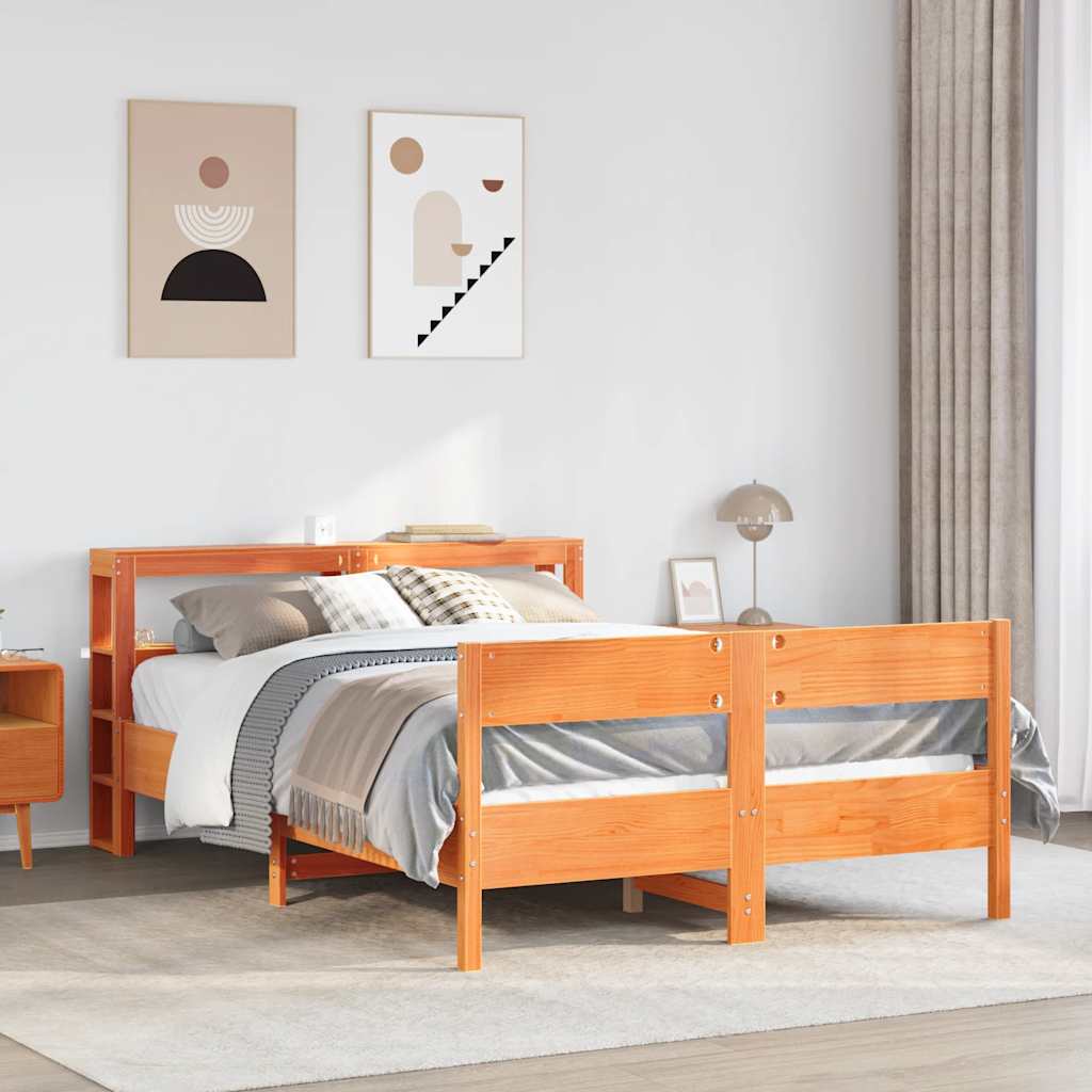 Letto Senza Materasso Marrone Cera 140x190 Cm In Legno Di Pino