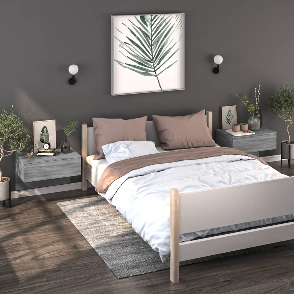 Comodini A Muro 2 Pz Grigio Sonoma
