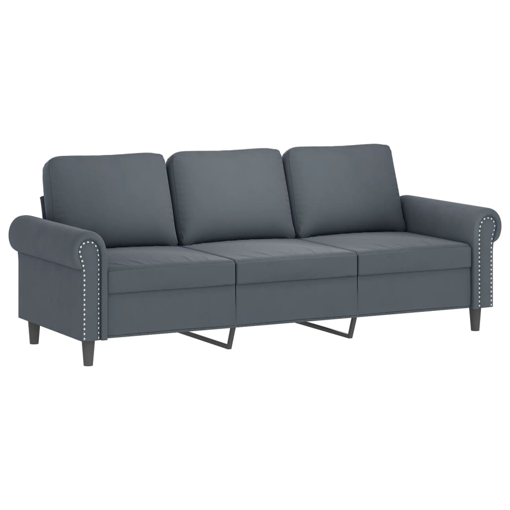 Set Di Divani 3 Pz Con Cuscini Grigio Scuro In Velluto - Image 4