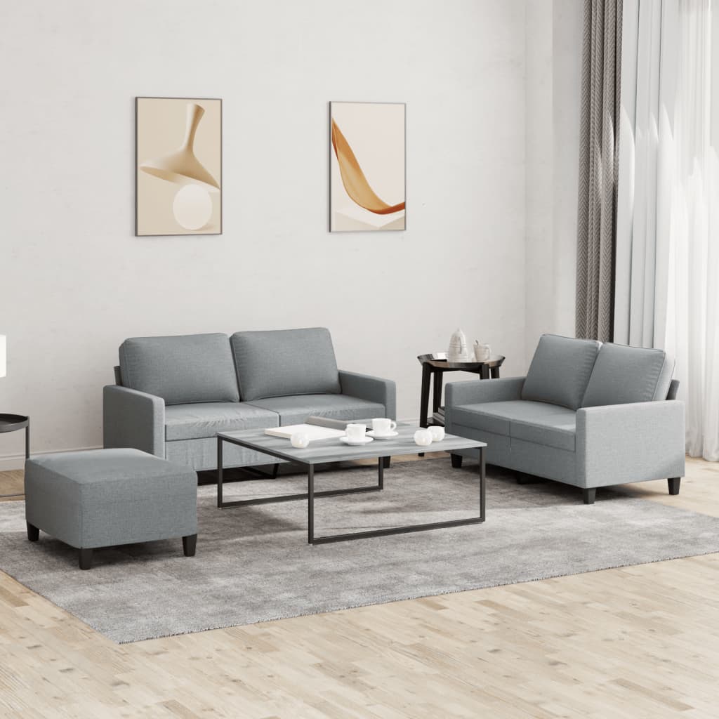 Set Di Divani 3 Pz Con Cuscini Grigio Chiaro In Tessuto