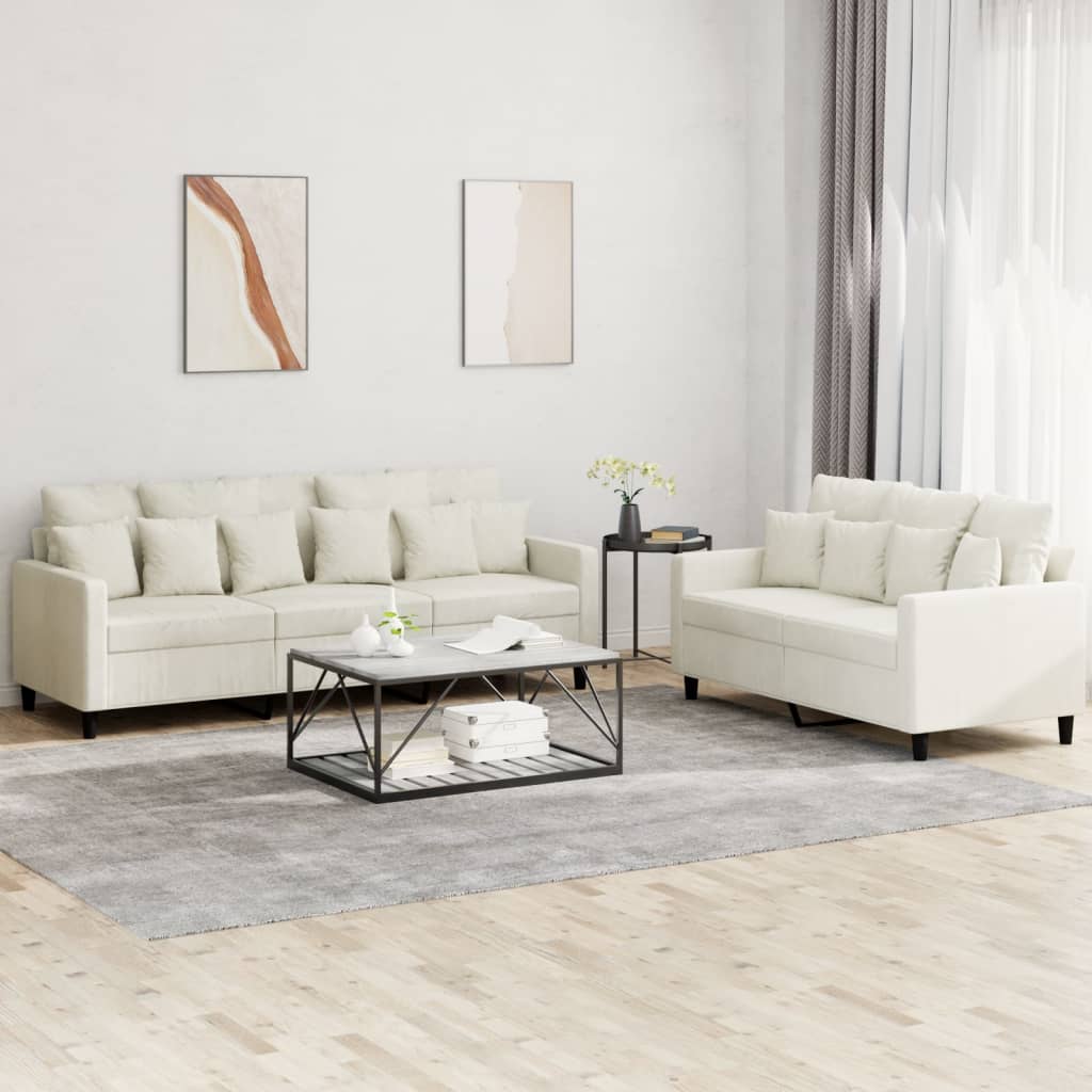 Set Di Divani 2 Pz Con Cuscini Crema In Velluto