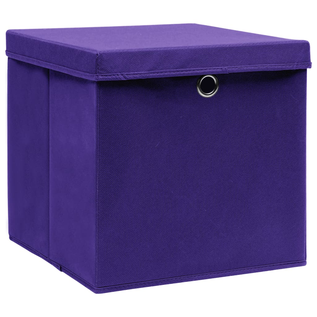 Scatole Portaoggetti Con Coperchi 10pz Viola 32x32x32cm Tessuto