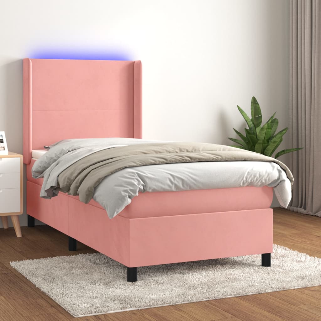 Letto A Molle Con Materasso E Led Rosa 80x200 Cm In Velluto