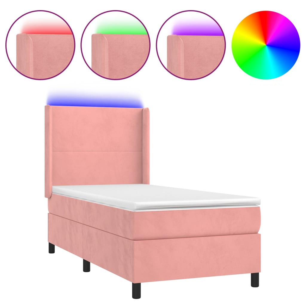 Letto A Molle Con Materasso E Led Rosa 80x200 Cm In Velluto - Image 2