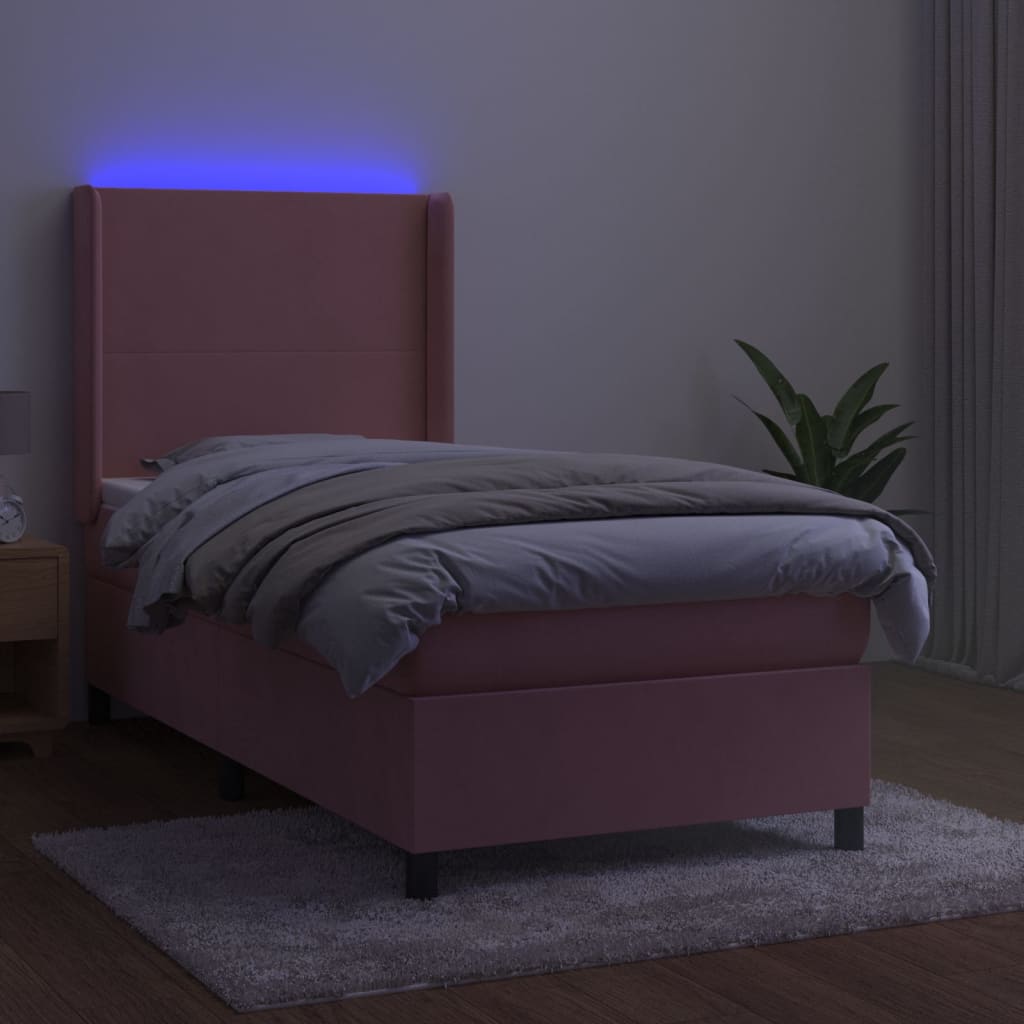 Letto A Molle Con Materasso E Led Rosa 80x200 Cm In Velluto - Image 3