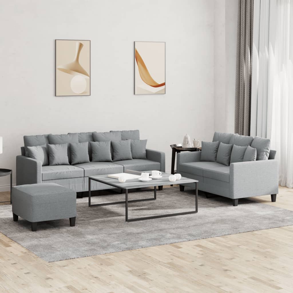 Set Di Divani 3 Pz Con Cuscini Grigio Chiaro In Tessuto
