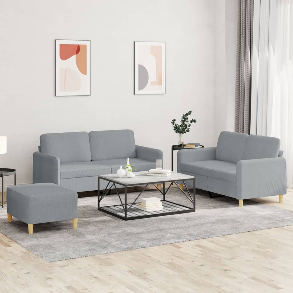 Set Di Divani 3 Pz Con Cuscini Grigio Chiaro In Tessuto