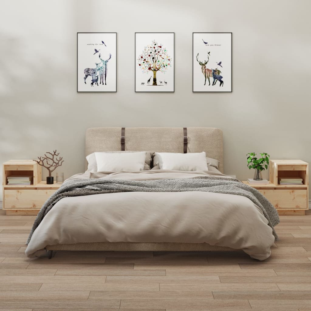 Comodini 2 Pz 60x34x51 Cm In Legno Massello Di Pino