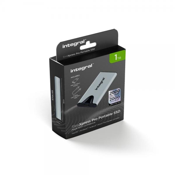 Integral Slimxpress Pro Inssd1tport3.2slimxs Unità Esterna A Stato Solido Tecnologia Thunderbolt 1 Tb Usb TipO-C Usb 3.2 Gen 2x2 Argento (1tb Portabl