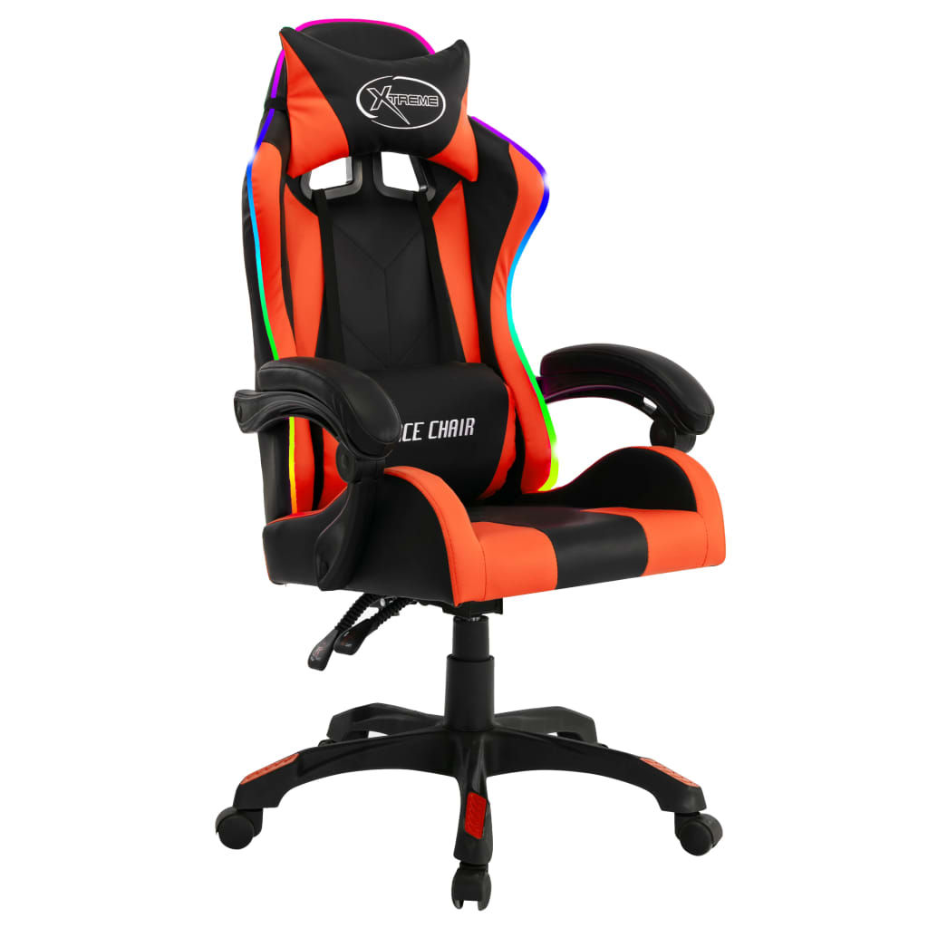 Sedia Da Gaming Con Luci A Led Rgb Arancione E Nera Similpelle