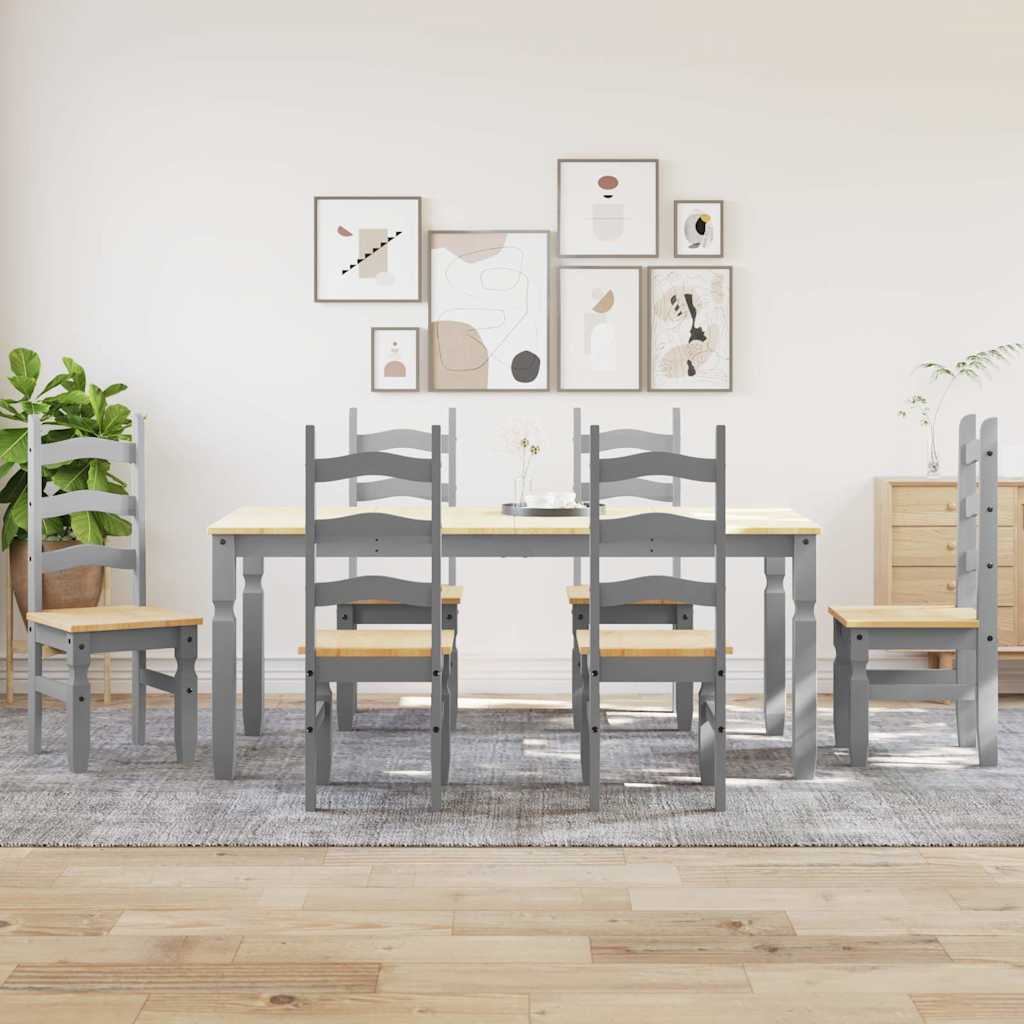 Set Da Pranzo 7 Pz Panama Grigio In Legno Massello Di Pino