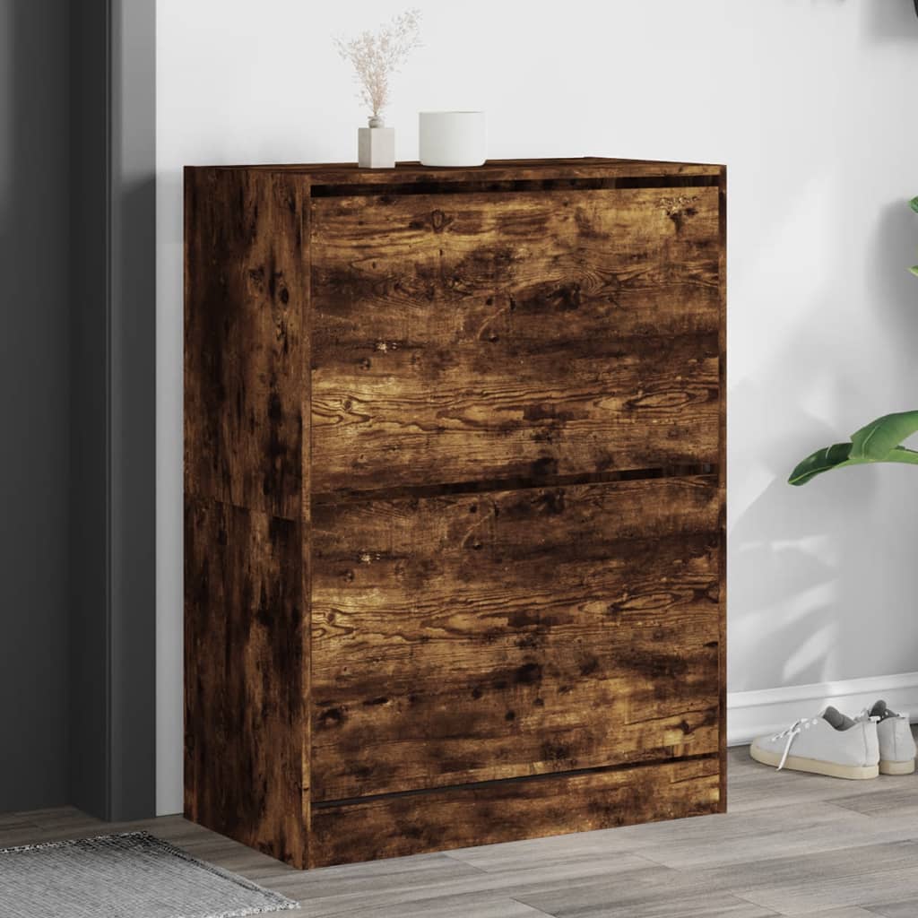 Scarpiera Con 2 Cassetti Ribaltabili Rovere Fumo 80x42x108 cm