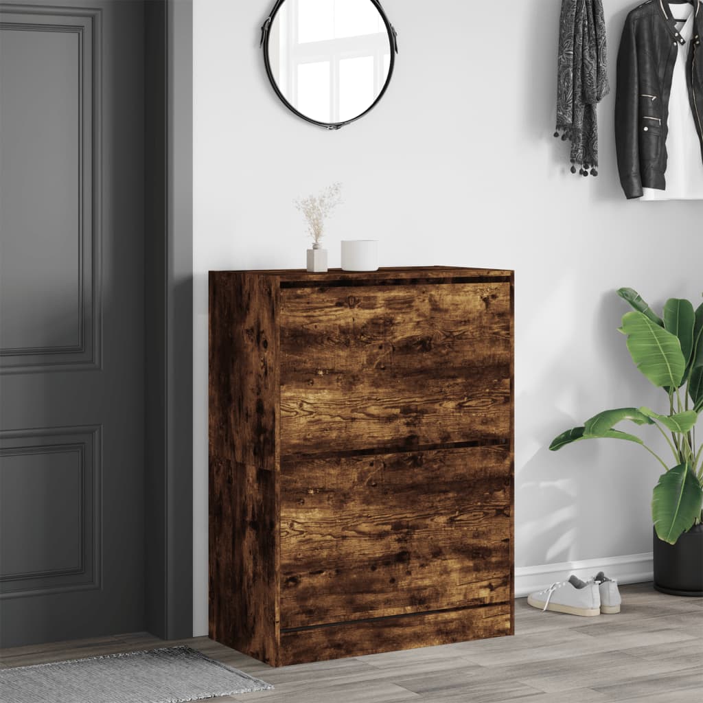 Scarpiera Con 2 Cassetti Ribaltabili Rovere Fumo 80x42x108 cm - Image 3