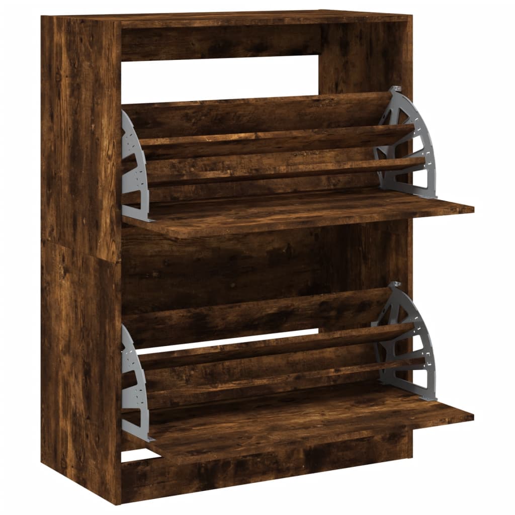 Scarpiera Con 2 Cassetti Ribaltabili Rovere Fumo 80x42x108 cm - Image 5
