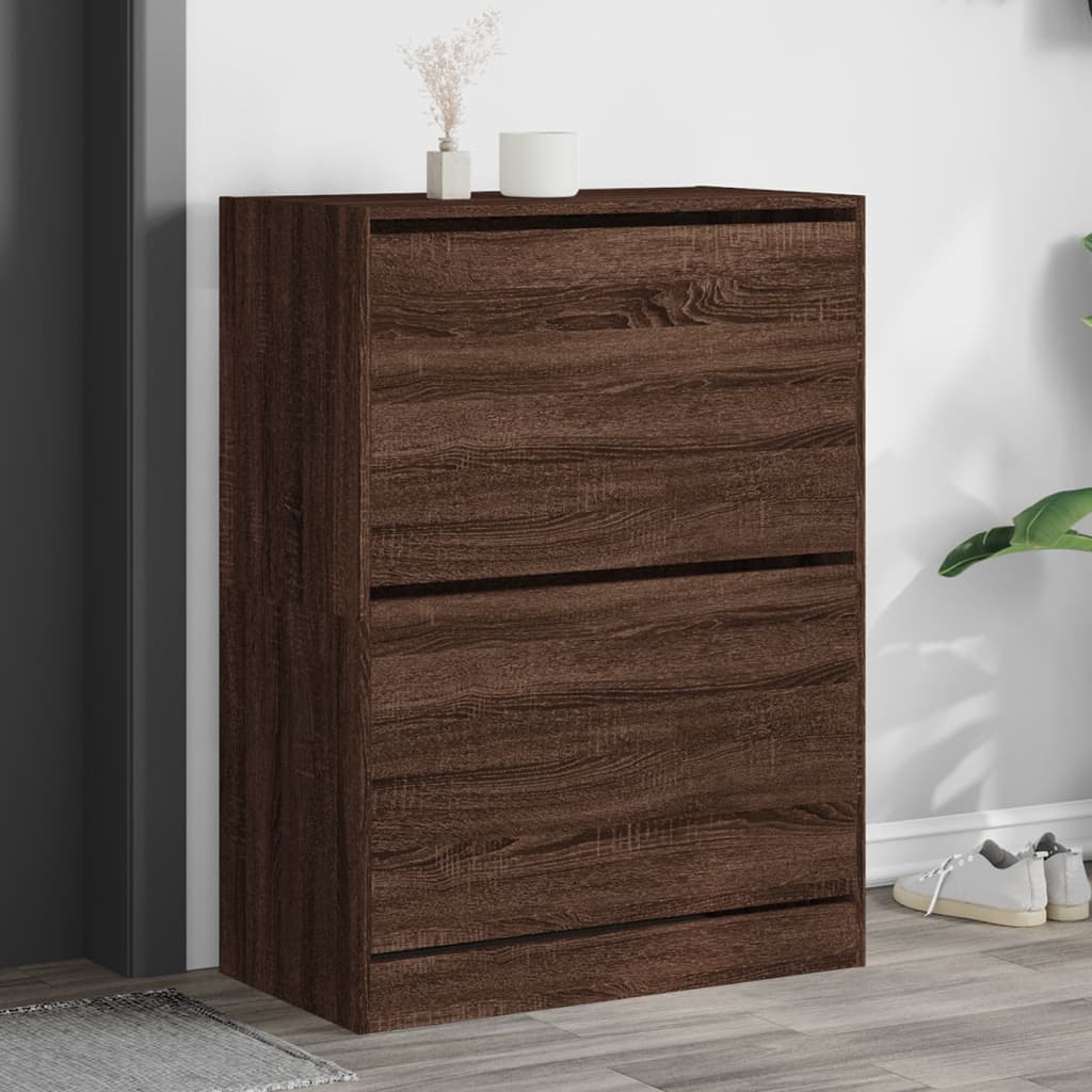 Scarpiera Con 2 Cassetti Ribaltabili Rovere Marrone 80x42x108cm