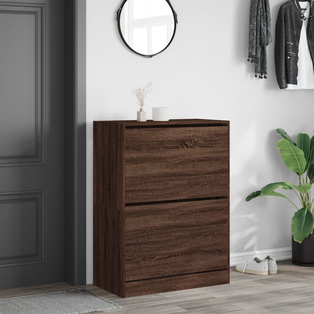 Scarpiera Con 2 Cassetti Ribaltabili Rovere Marrone 80x42x108cm - Image 3