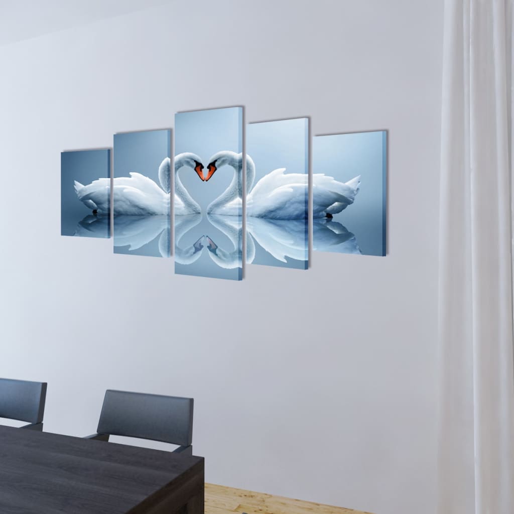 5 Pz Set Stampa Su Tela Da Muro Cigno 200 X 100 cm