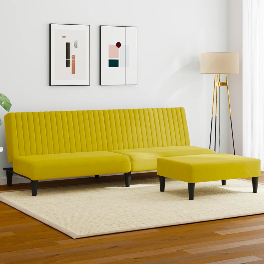 Set Di Divani 2 Pz Giallo In Velluto