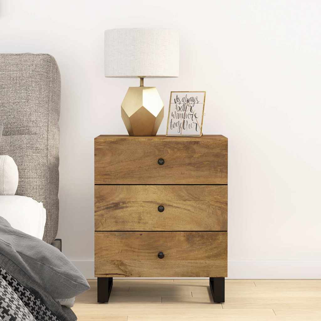 Comodino 50x33x62cm Legno Massello Di Mango E Legno Multistrato
