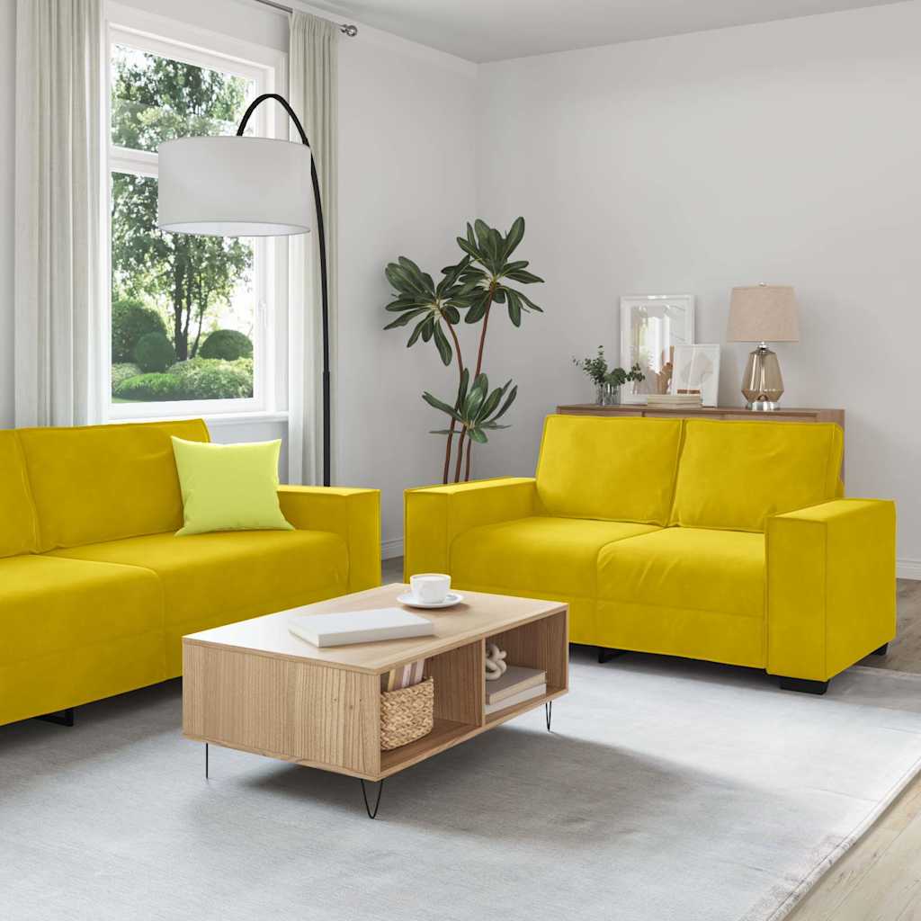Set Di Divani 3 Pz Con Cuscini Giallo In Velluto