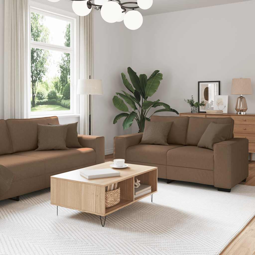 Set Di Divani 2 Pz Con Cuscini Marrone In Tessuto