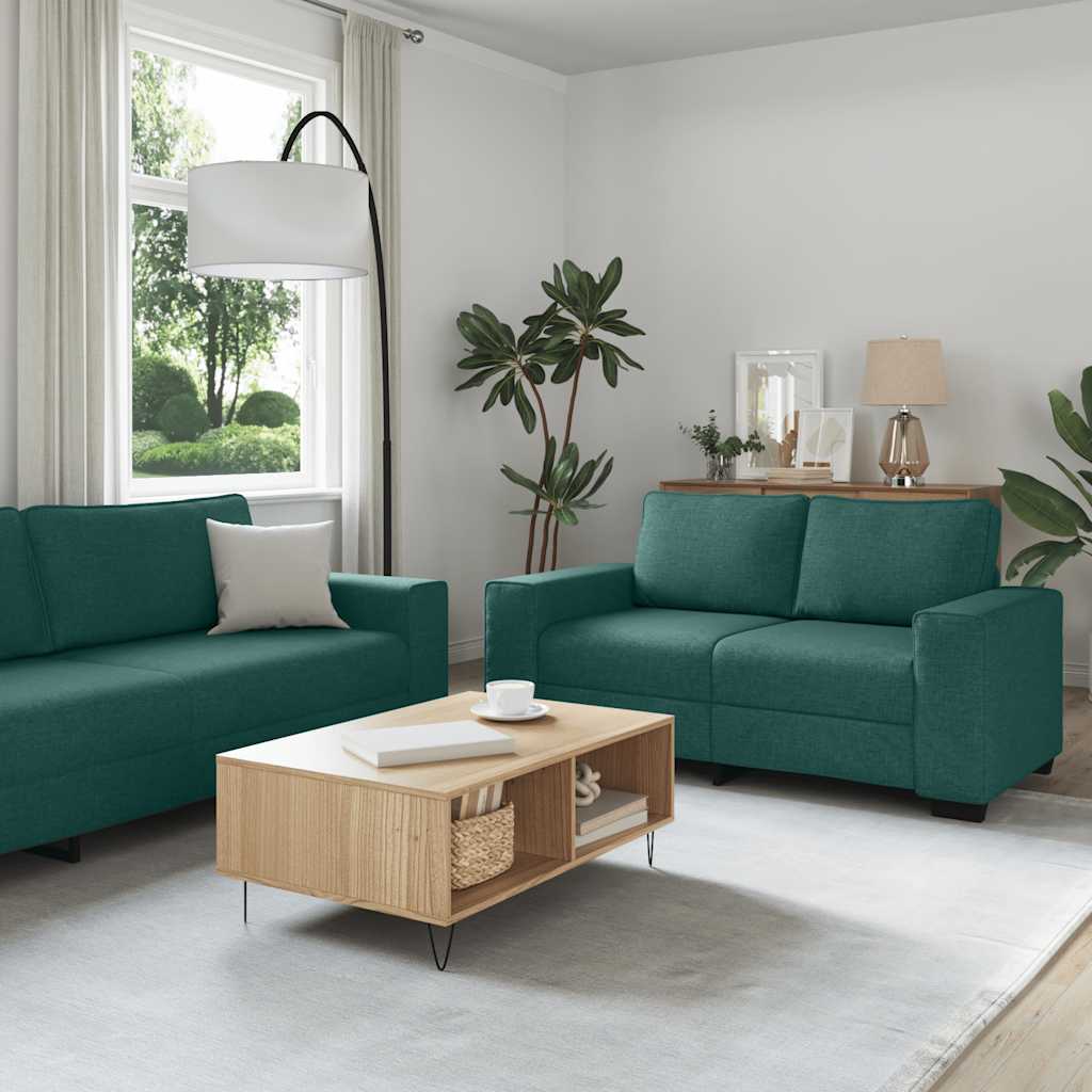 Set Di Divani 2 Pz Con Cuscini Verde Scuro In Tessuto