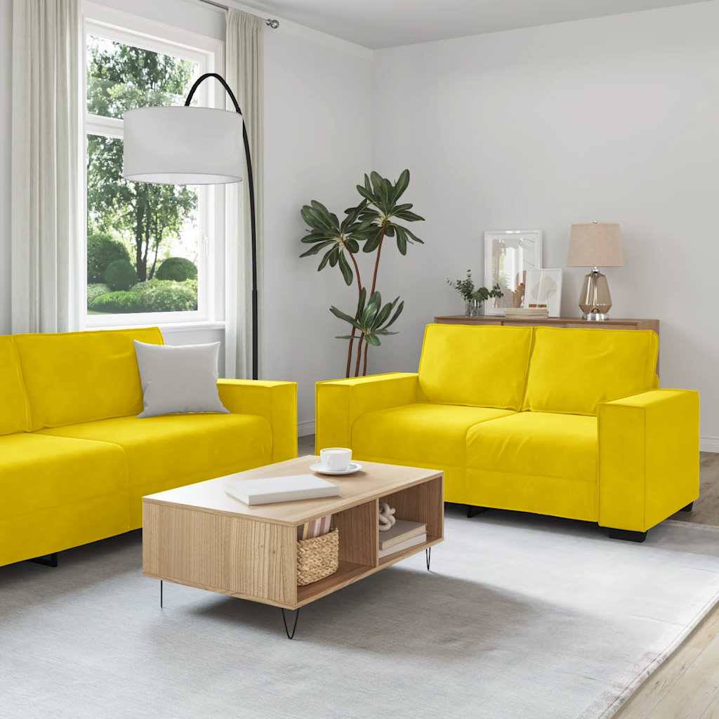 Set Di Divani 2 Pz Con Cuscini Giallo In Velluto