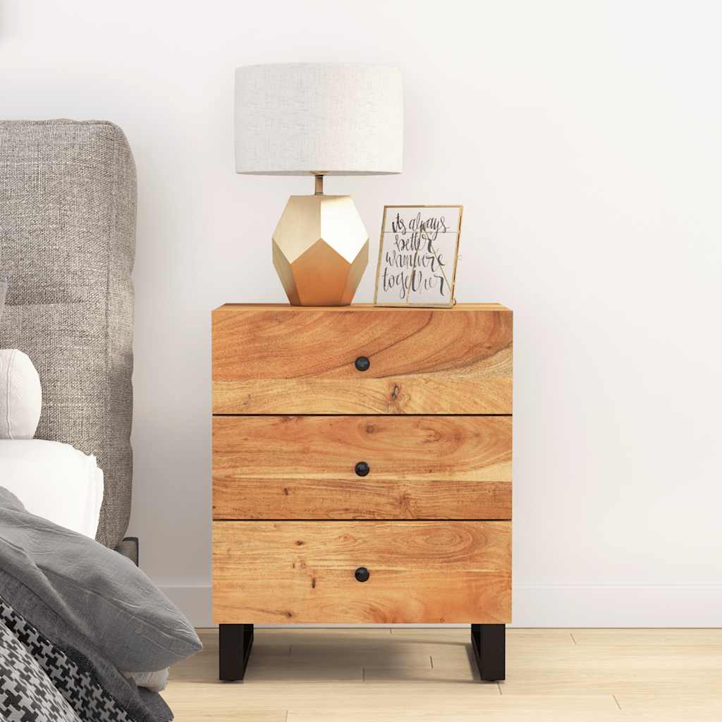 Comodino 50x33x62 Cm Legno Massello Acacia E Legno Multistrato