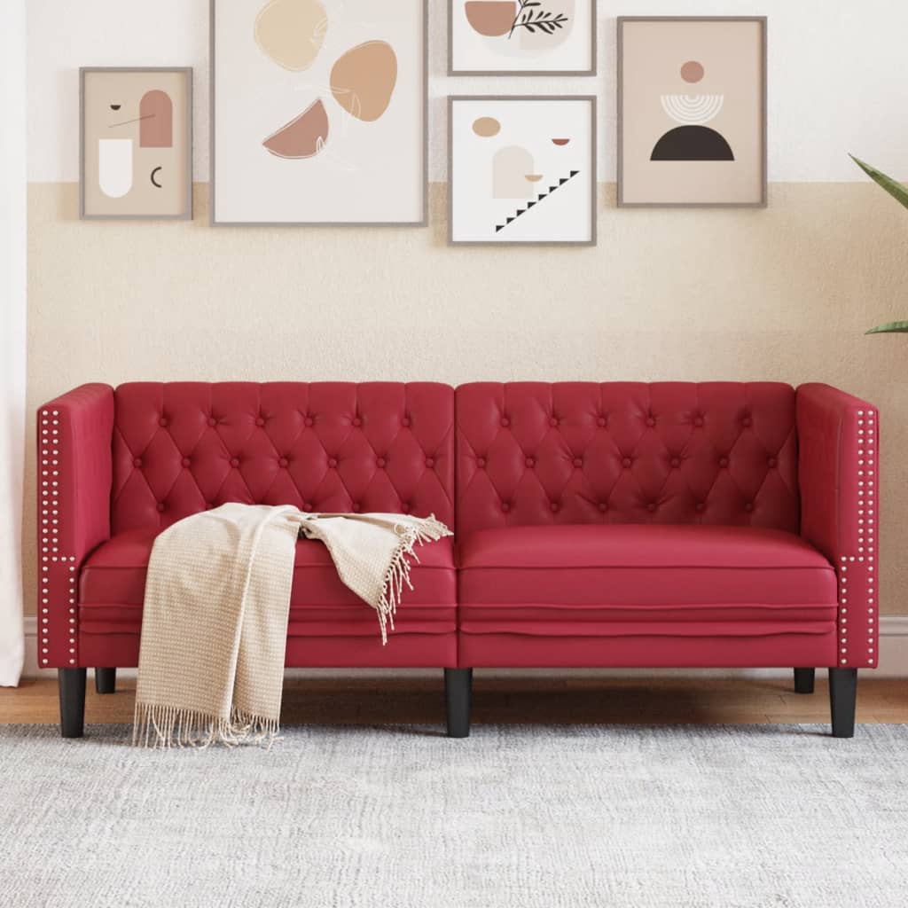 Poltrona Chesterfield A 2 Posti Rosso Vino In Similpelle