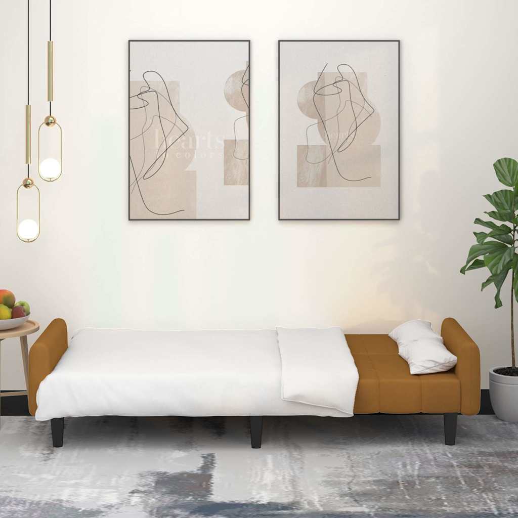 Divano Letto A 2 Posti Marrone In Velluto - Image 3