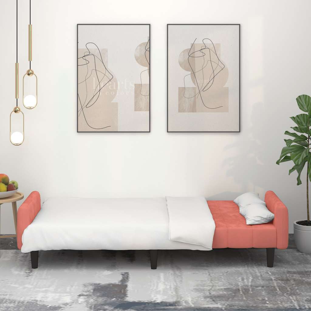 Divano Letto A 2 Posti Rosa In Velluto - Image 3