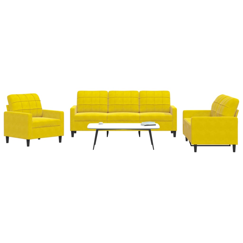 Set Di Divani 3 Pz Con Cuscini Giallo In Velluto