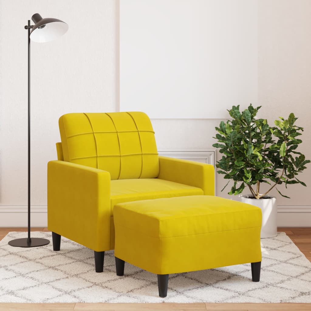 Poltrona Con Poggiapiedi Giallo 60 Cm In Velluto