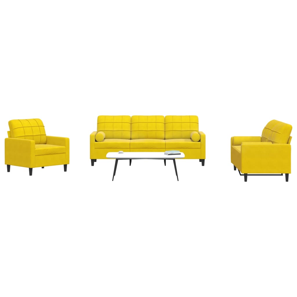 Set Di Divani 3 Pz Con Cuscini E Rinforzi Giallo In Velluto