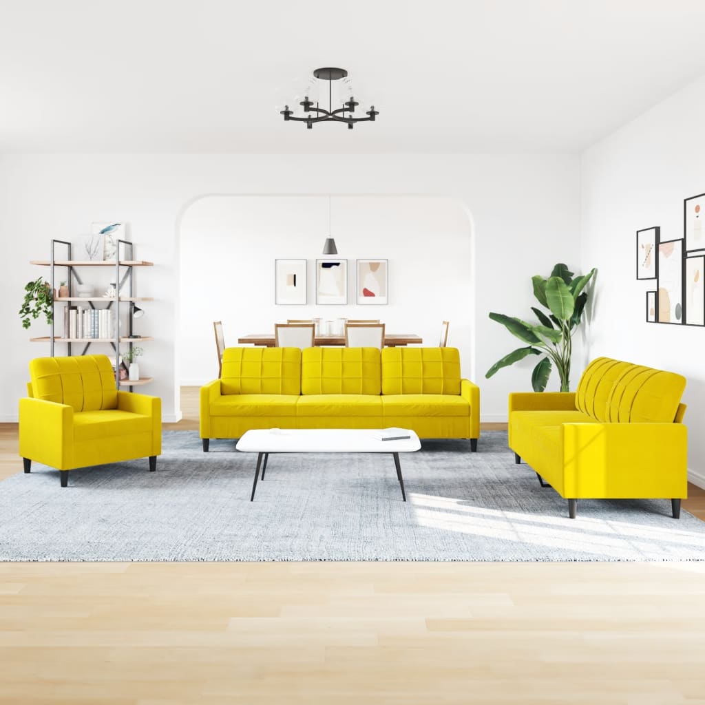 Set Di Divani 4 Pz Con Cuscini Giallo In Velluto - Image 3