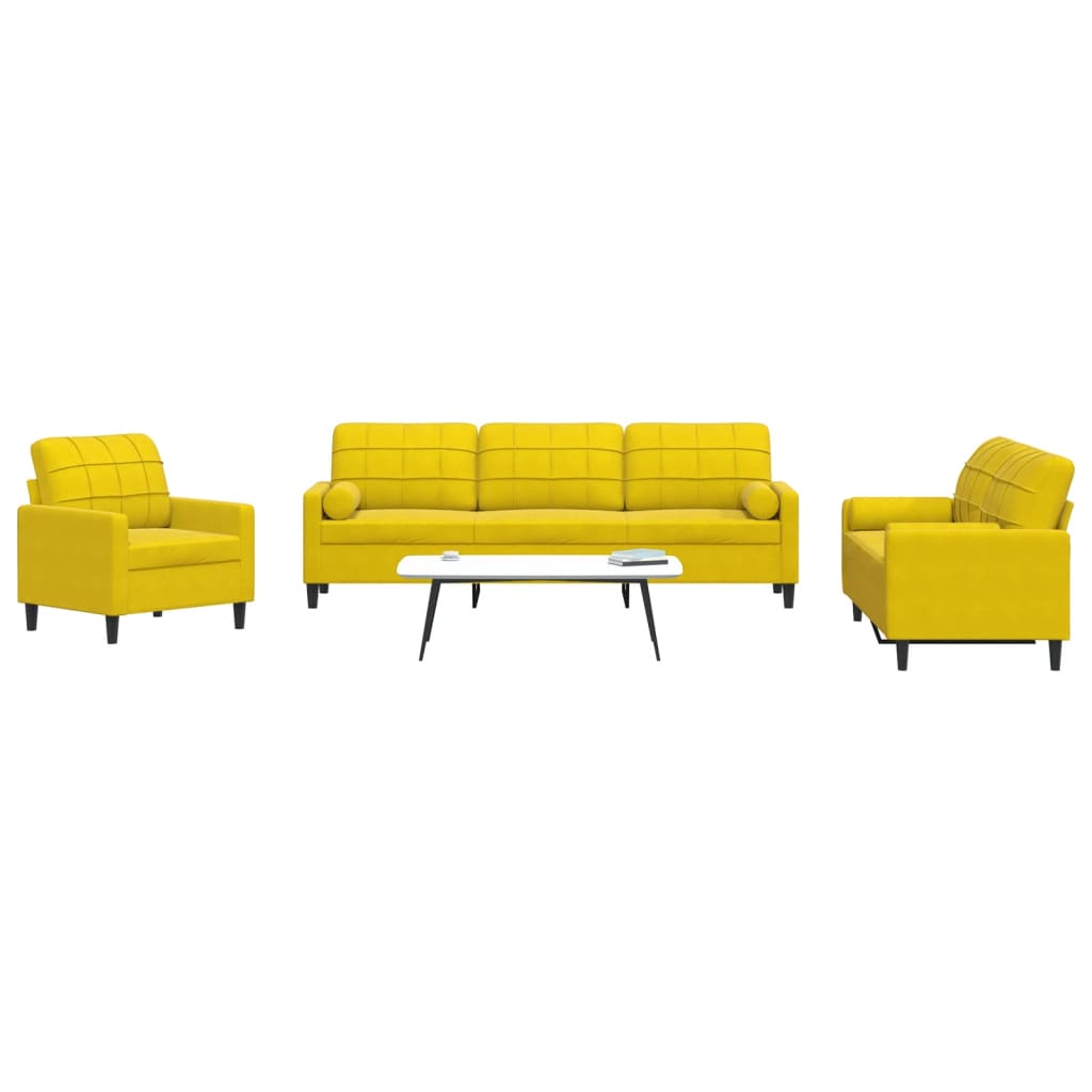 Set Di Divani 3 Pz Con Cuscini E Rinforzi Giallo In Velluto