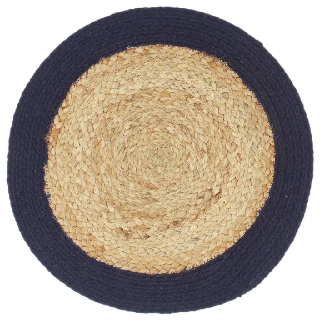 Tovagliette 4 Pz Naturale E Blu Marino 38 Cm In Juta E Cotone