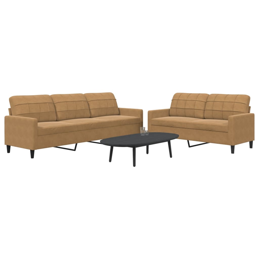 Set Di Divani 2 Pz Con Cuscini Marrone In Velluto