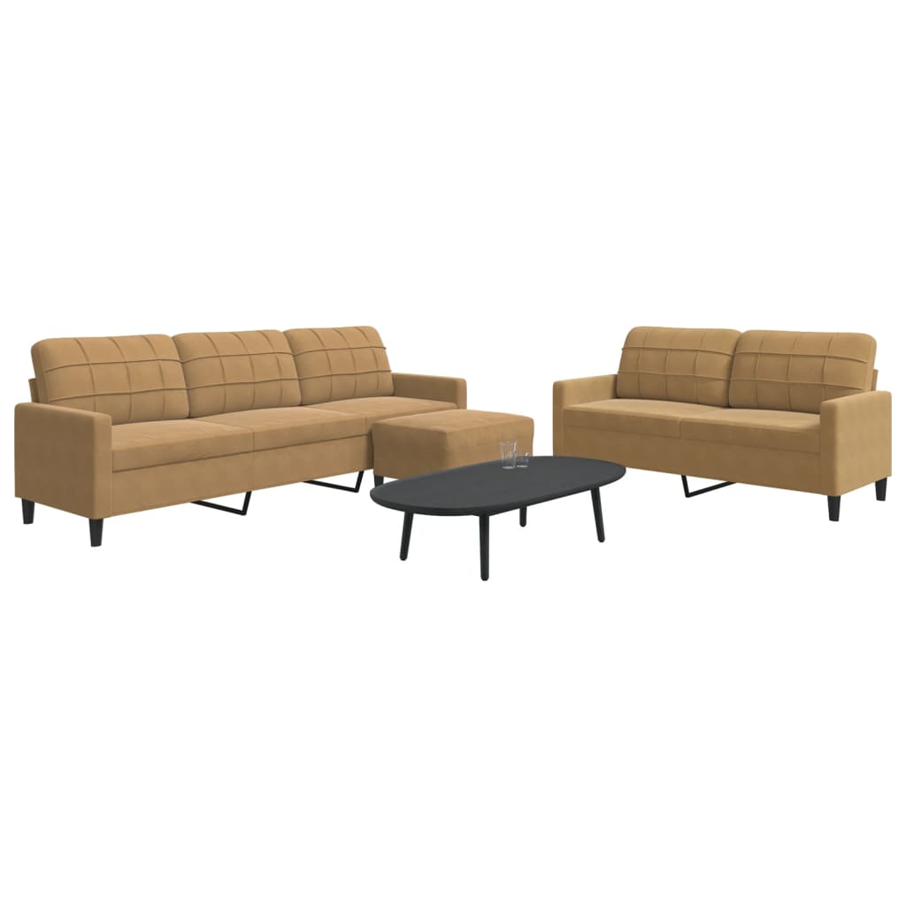 Set Di Divani 3 Pz Con Cuscini Marrone In Velluto