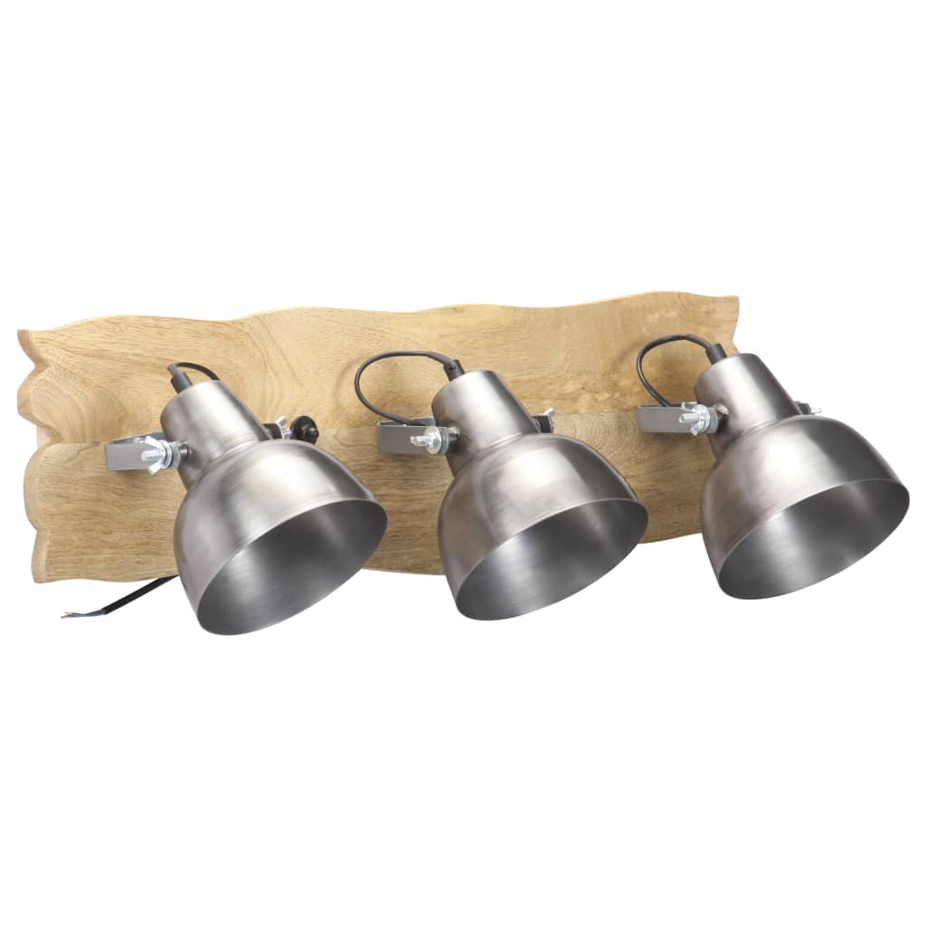 Lampada Da Parete Industriale Argento 68x23 Cm E27 Legno Mango