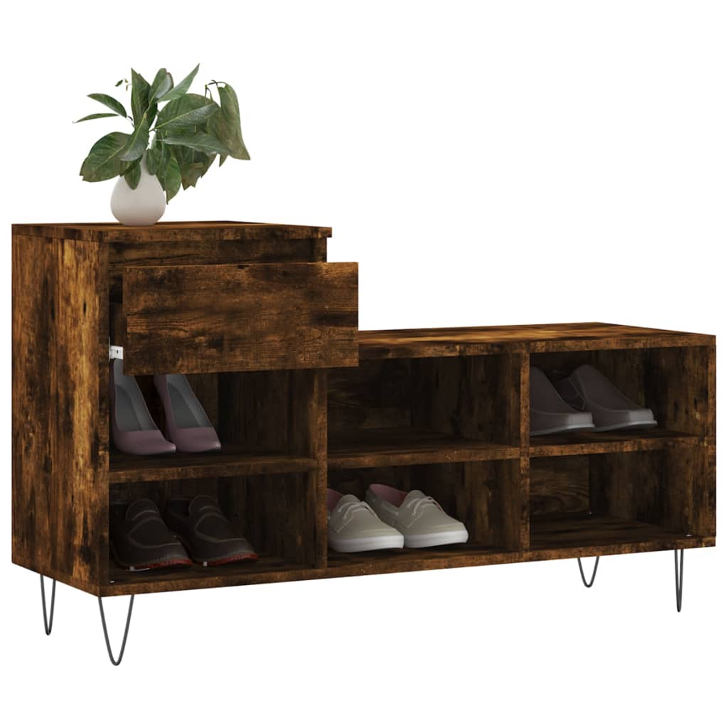 Scarpiera Rovere Fumo 102x36x60 Cm In Legno Multistrato - Image 4