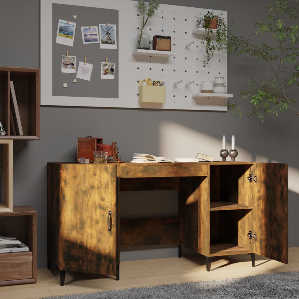 Scrivania Rovere Fumo 140x50x75 Cm In Legno Multistrato - Image 3