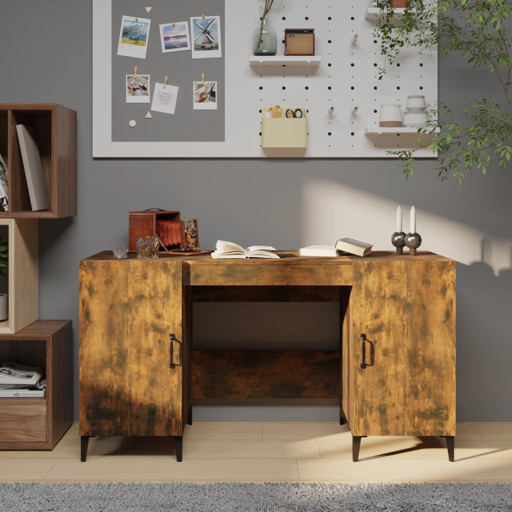 Scrivania Rovere Fumo 140x50x75 Cm In Legno Multistrato
