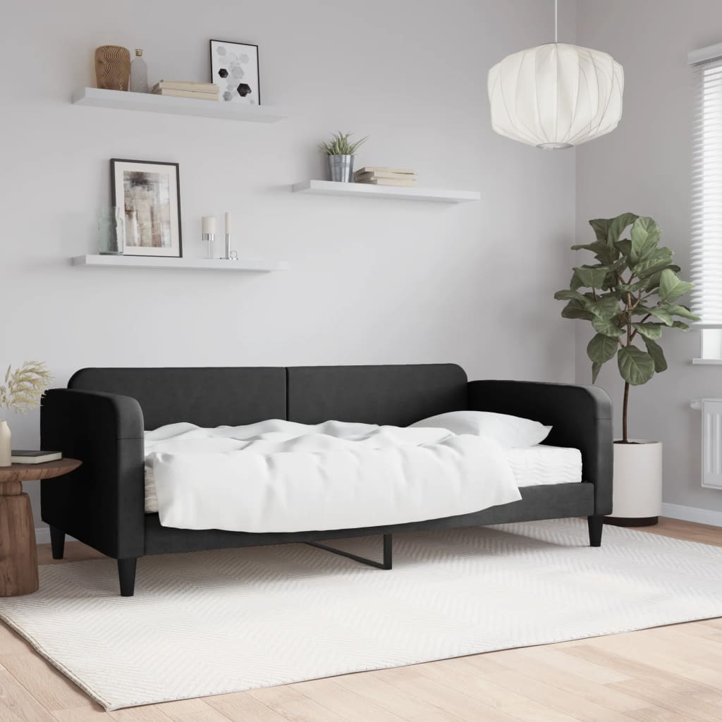 Divano Letto Con Materasso Nero 90x200 Cm In Tessuto